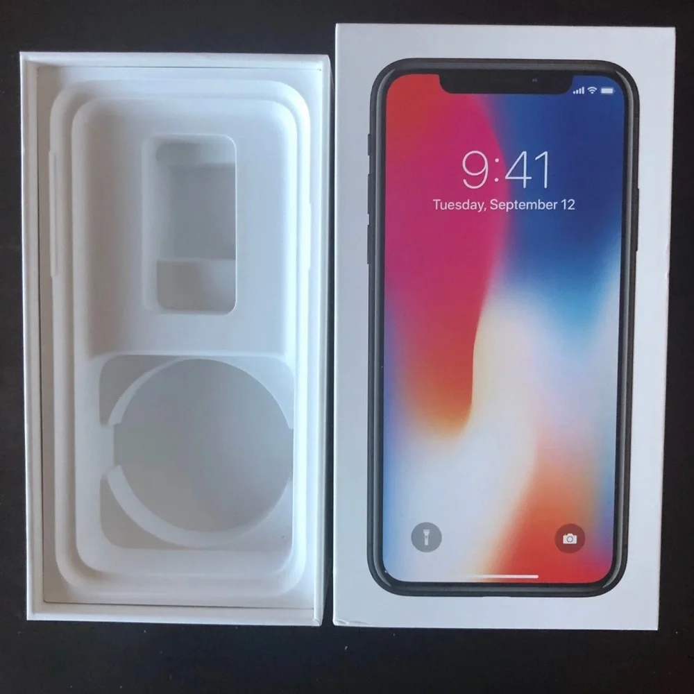 Apple iPhone X 64 GB Space Gray BOX ONLY Documents Stickers  Good Condition
